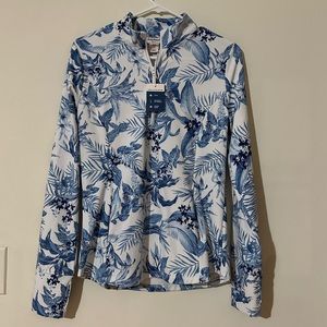NWT! Tommy Bahama blue and white floral print golf zip up.
